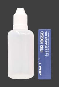 50 mL bottle next to 18650 battery